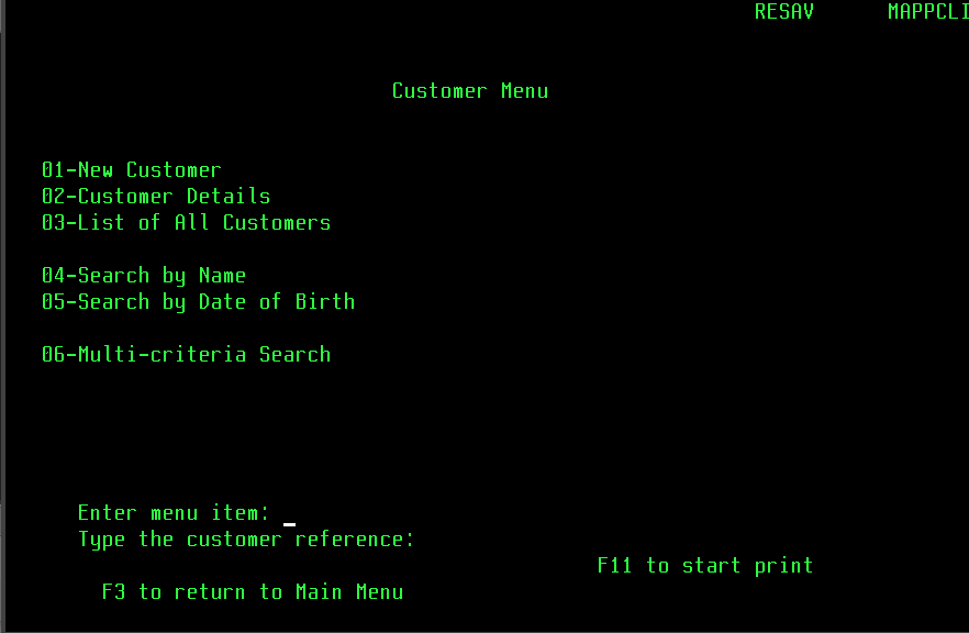 travel customer menu