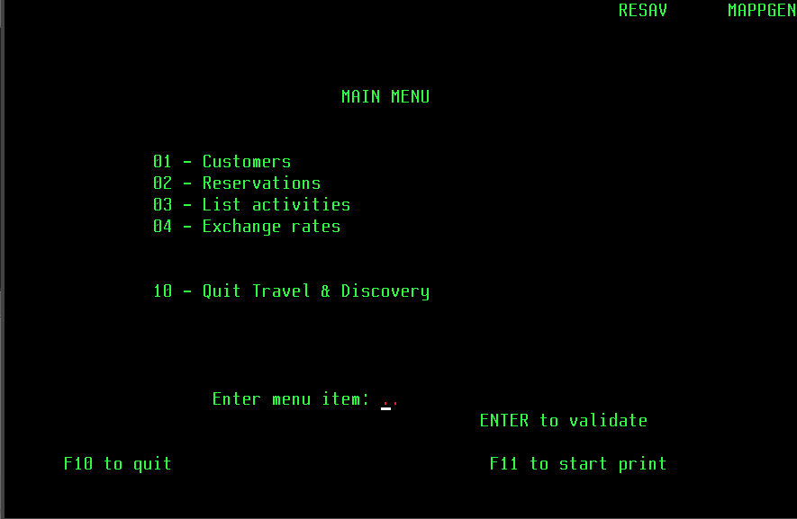 travel main menu